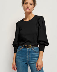 Loren Peasant Tee New Perfect Slub in Jet Black - Bliss Boutiques