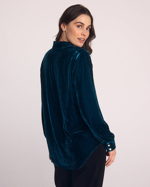 Bella Dahl Long Sleeve Classic Shirt in Harbor Teal - Bliss Boutiques