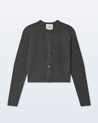 The White & Warren Cashmere Waffle Cardigan in Dark Slate Heather features long sleeves, ribbed knit texture, a crew neckline, and front button closure, shown flat on a light background.