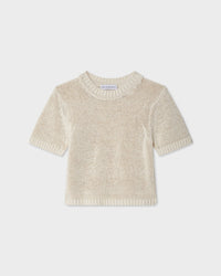White + Warren Organic Cotton Tape TShirt Sweater in Ecru