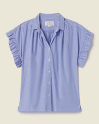 Marianne B Ruffle Slv Shirt in Blue/White Stripe