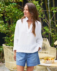 Frank & Eileen Gabi Popover Shirt in White Linen
