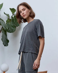 Harper Boxy Slub Jersey Tee in Faded Black - Bliss Boutiques