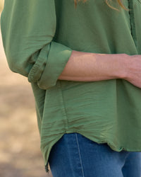 Eileen Relaxed Button-Up Shirt in Nori Distressed Denim