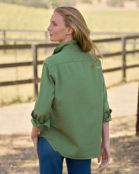 Eileen Relaxed Button-Up Shirt in Nori Distressed Denim