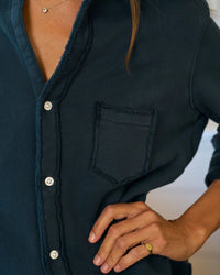 Eileen Relaxed Button Up in Vintage Navy Terry - Bliss Boutiques