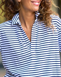 Frank & Eileen Patty Popover S/S Henley in White & British Royal Navy Stripe Jersey