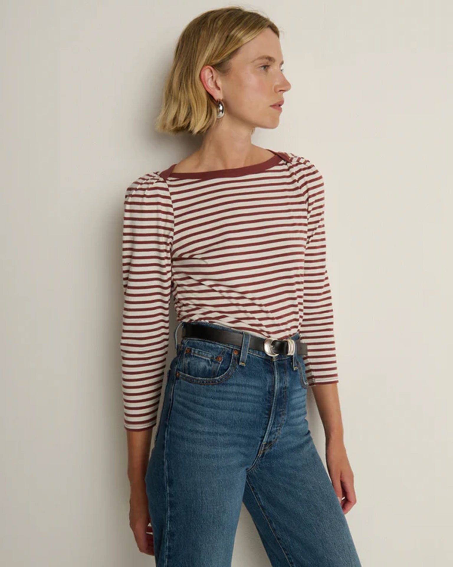 Nation LTD Clothing Amelie Envelope Neck Top in Sable Stripe