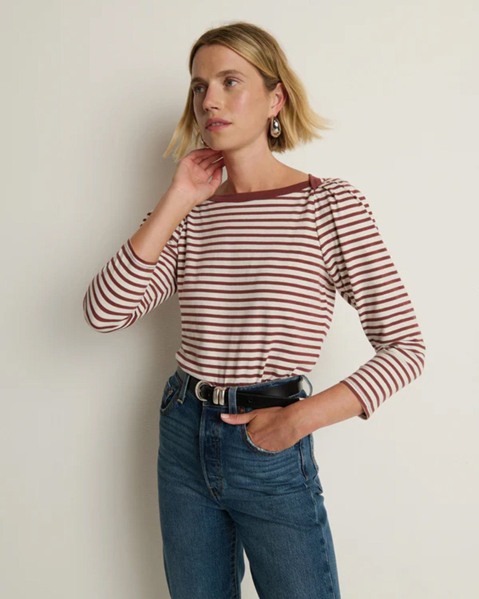 Nation LTD Clothing Amelie Envelope Neck Top in Sable Stripe