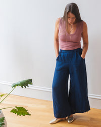 Becca Wide Leg Pant in Indigo Linen Twill