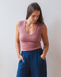 Estina Scoop Neck Tank Top in Dark Blush
