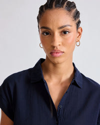 Hartford Teno Short Sleeve Button Up in Navy