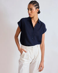 Hartford Teno Short Sleeve Button Up in Navy