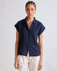 Hartford Teno Short Sleeve Button Up in Navy