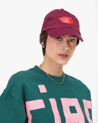 Lips Baseball Hat in Oxblood w/ Poppy - Bliss Boutiques