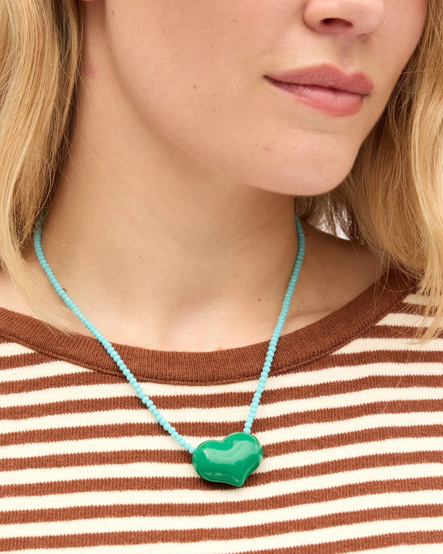 Clare V. Jewelry Evergreen Beaded Heart Necklace