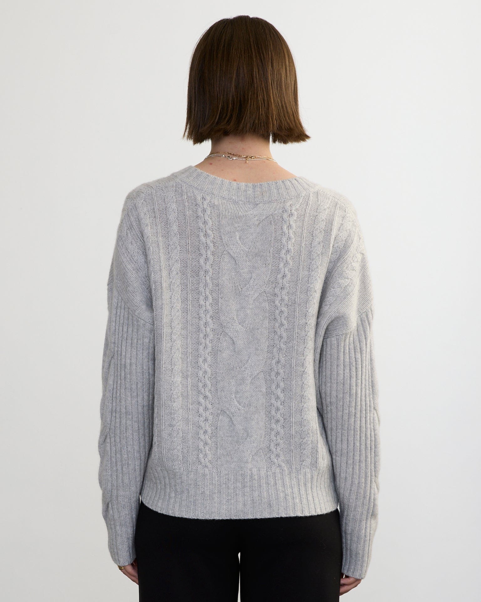 Margaret O'Leary Clothing Bianca Cable Vee in Fog