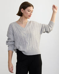 Margaret O'Leary Clothing Bianca Cable Vee in Fog