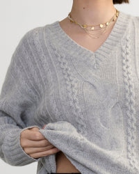 Margaret O'Leary Clothing Bianca Cable Vee in Fog