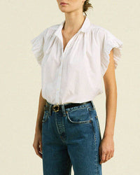 Marianne B Ruffle Sleeve Shirt in White