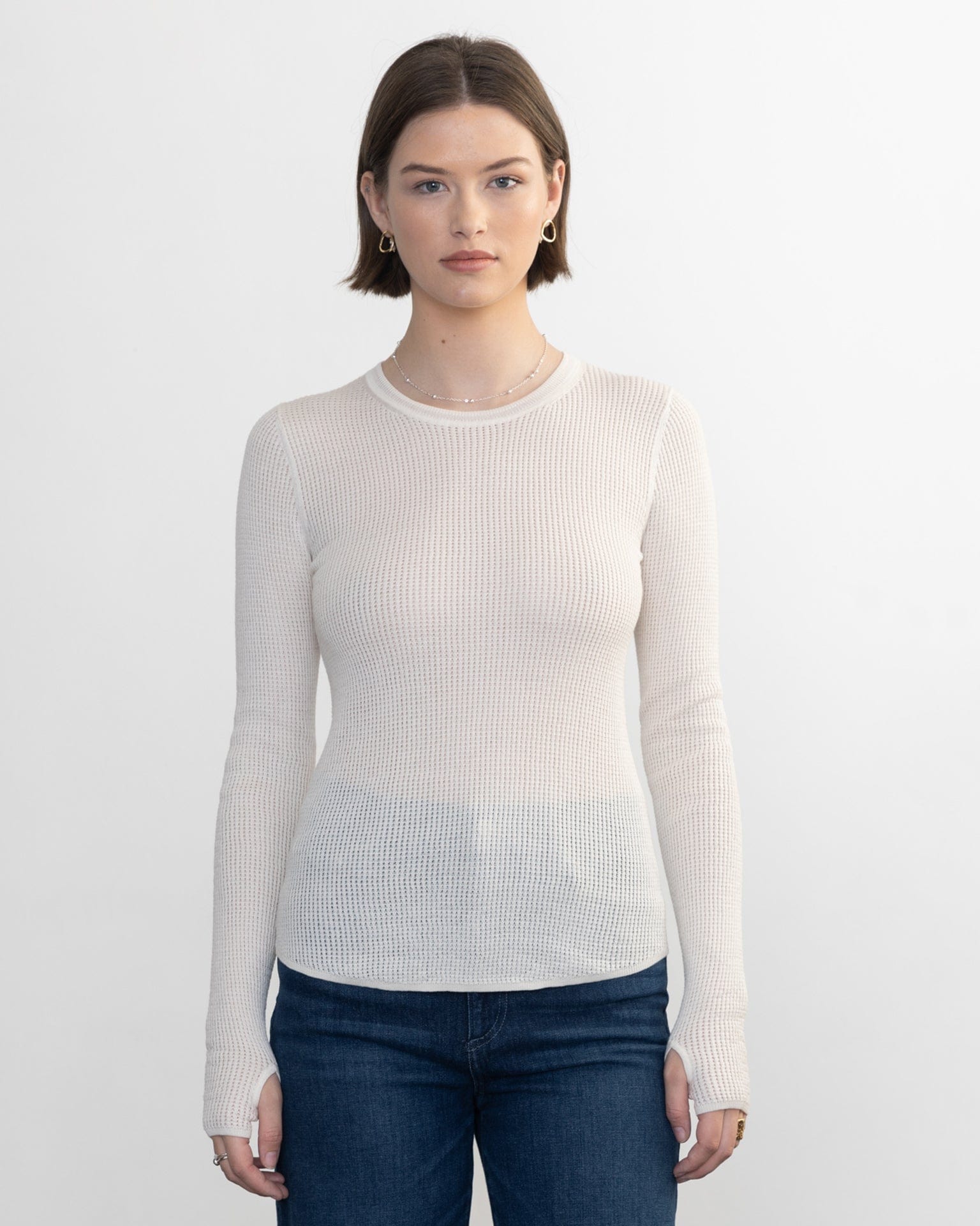 Shirtail Waffle Crew in Ivory