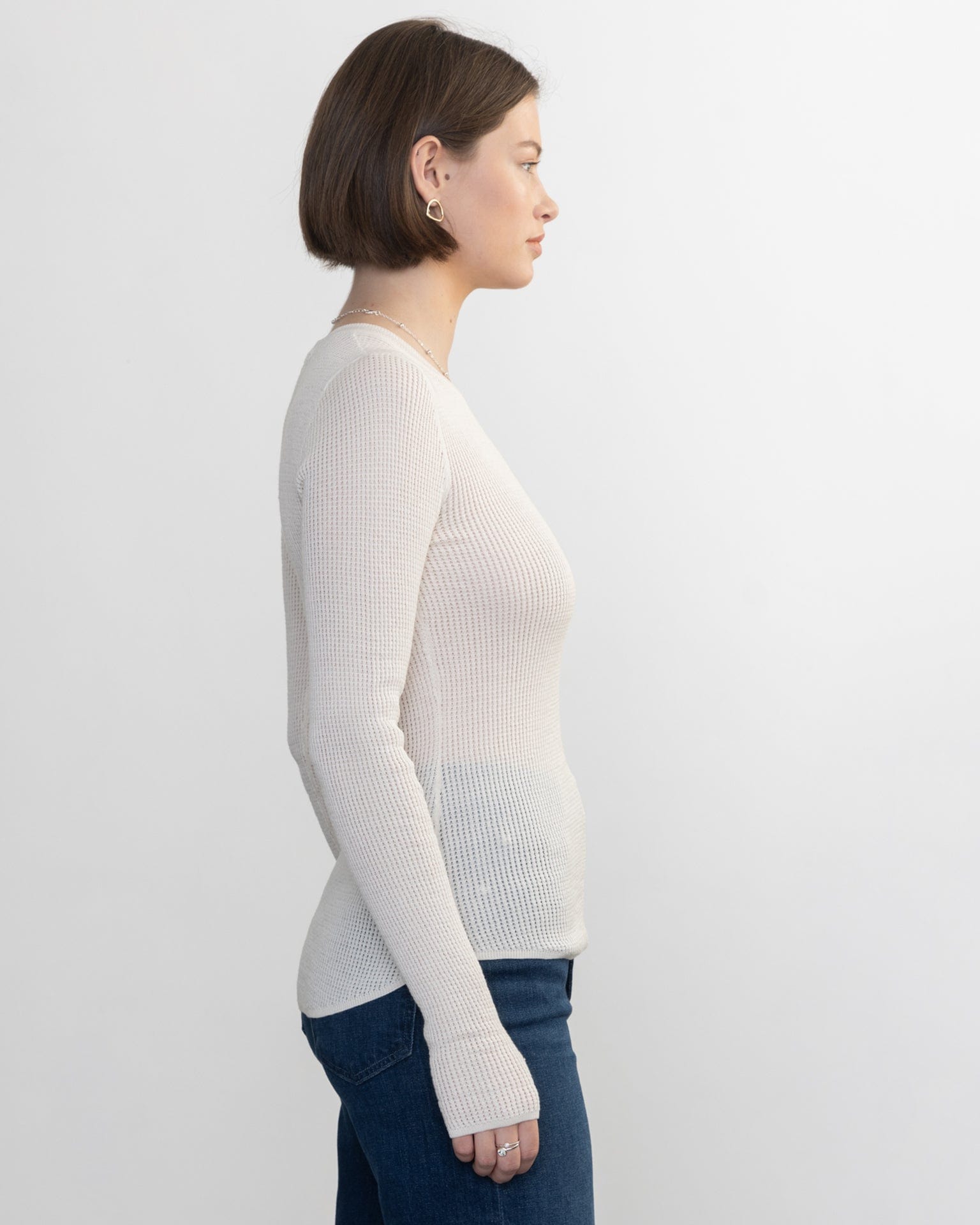 Margaret O'Leary Clothing Shirtail Waffle Crew in Ivory