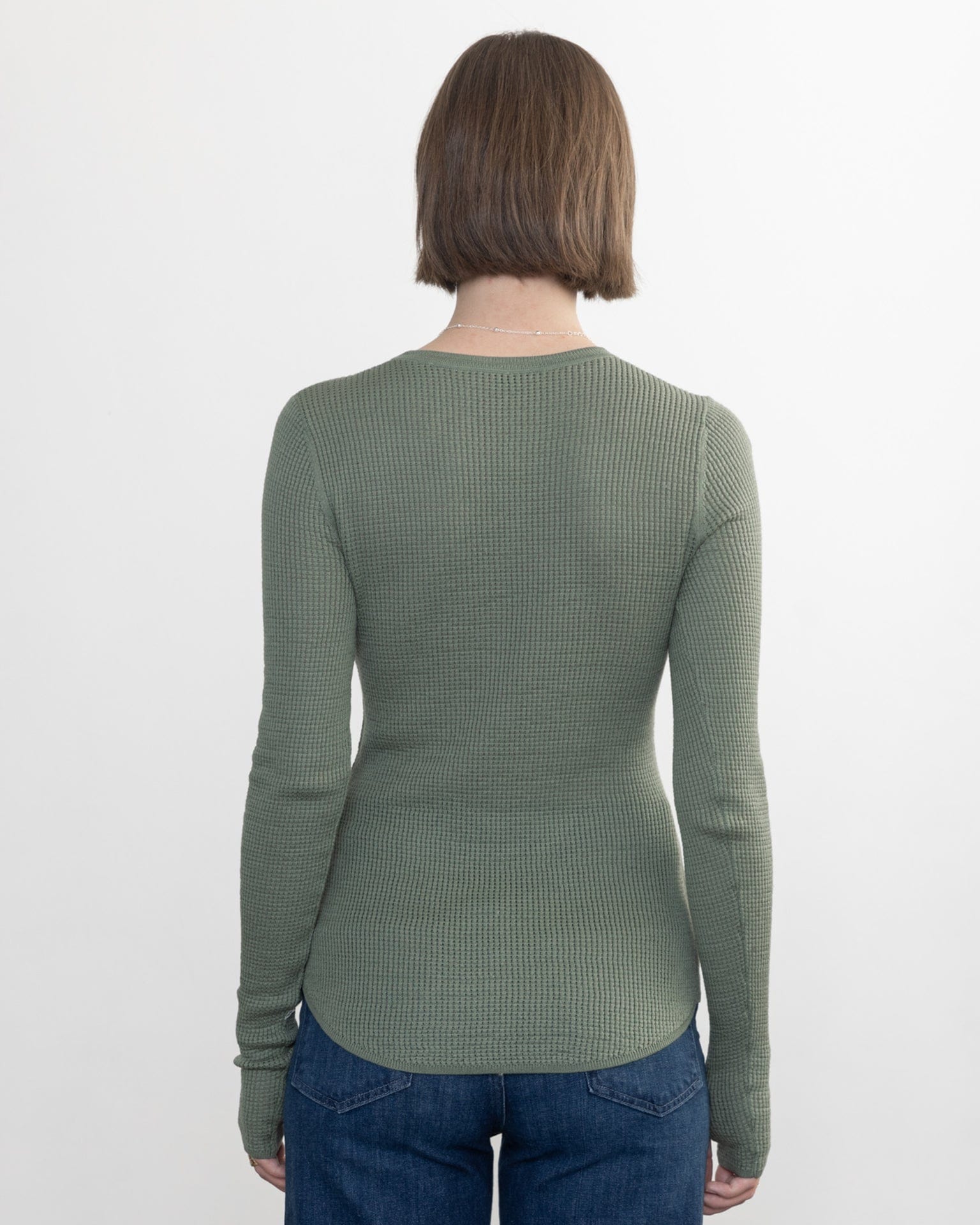 Margaret O'Leary Clothing Shirtail Waffle Crew in Sage