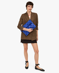 Clare V. Accessories Lagoon Carryall Clutch w/ Tabs - Nappa & Suede Checker in Lagoon