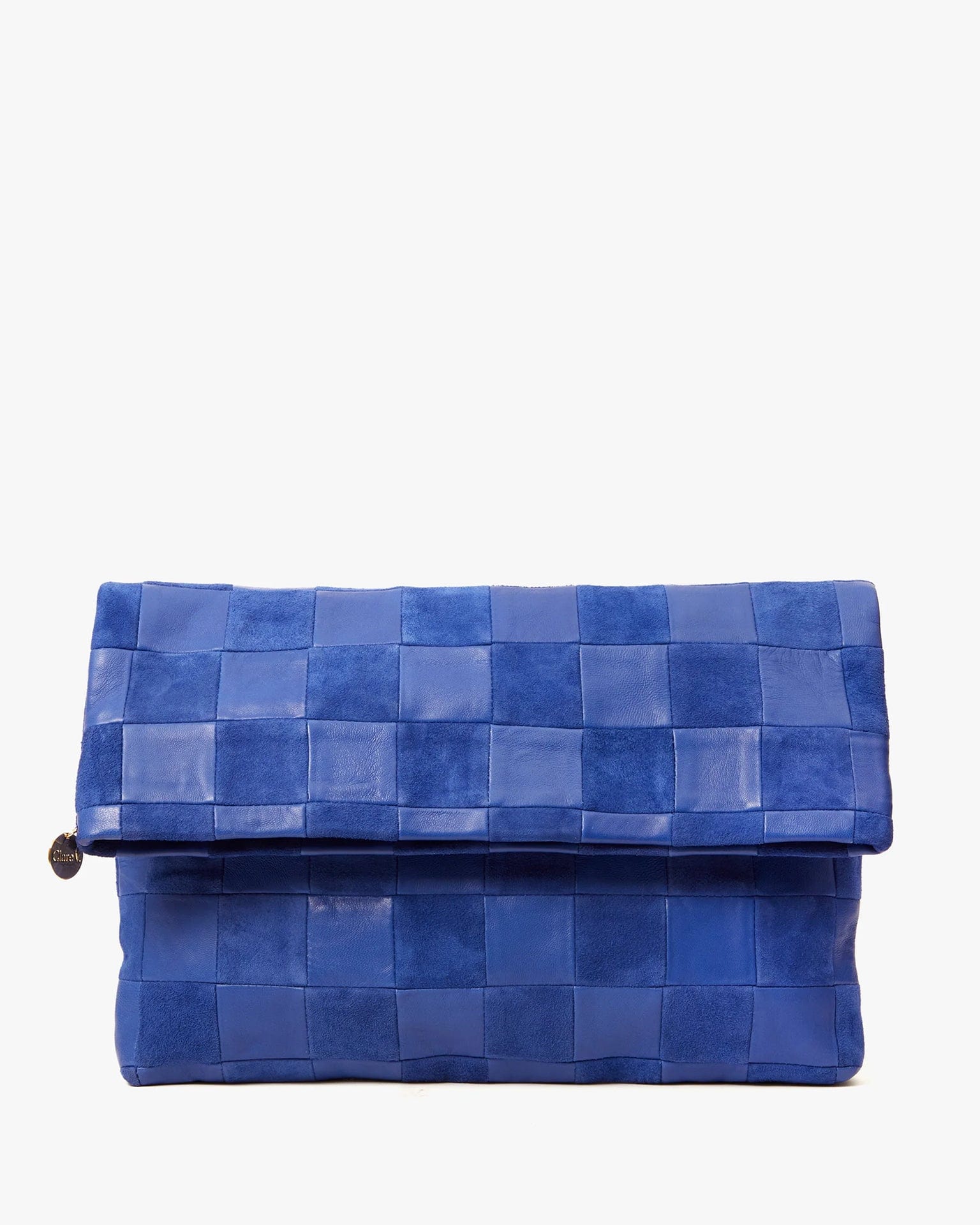 Clare V. Accessories Lagoon Carryall Clutch w/ Tabs - Nappa & Suede Checker in Lagoon