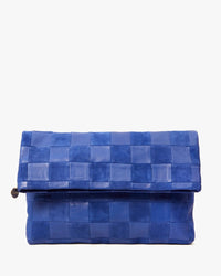 Clare V. Accessories Lagoon Carryall Clutch w/ Tabs - Nappa & Suede Checker in Lagoon