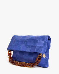 Carryall Clutch w/ Tabs - Nappa & Suede Checker in Lagoon - Bliss Boutiques