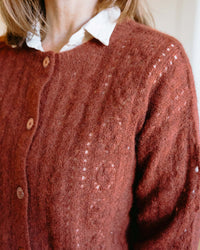 Pointelle Crew Neck Cardigan in Copper