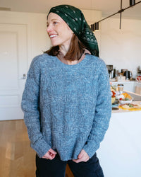 Marled Cable Crew in Indigo Multi