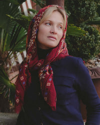 Secret Garden Wool & Silk Bandana in Bordeaux