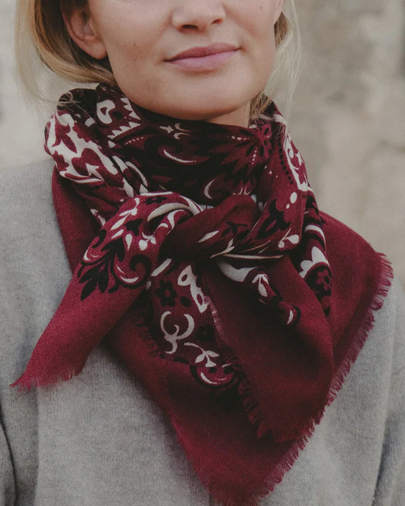 Maison Lecomte Flament Classic Wool & Silk Bandana in Bordeaux