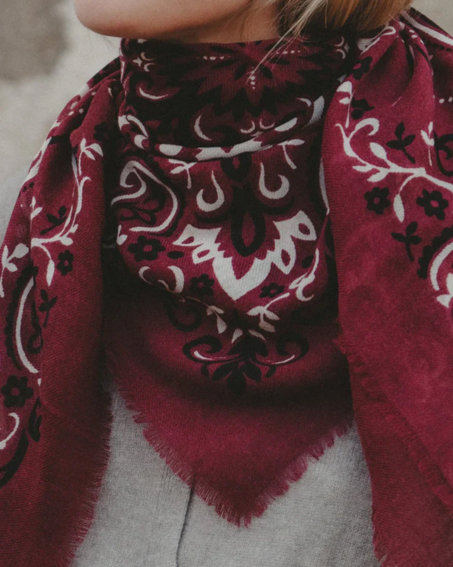 Maison Lecomte Flament Classic Wool & Silk Bandana in Bordeaux