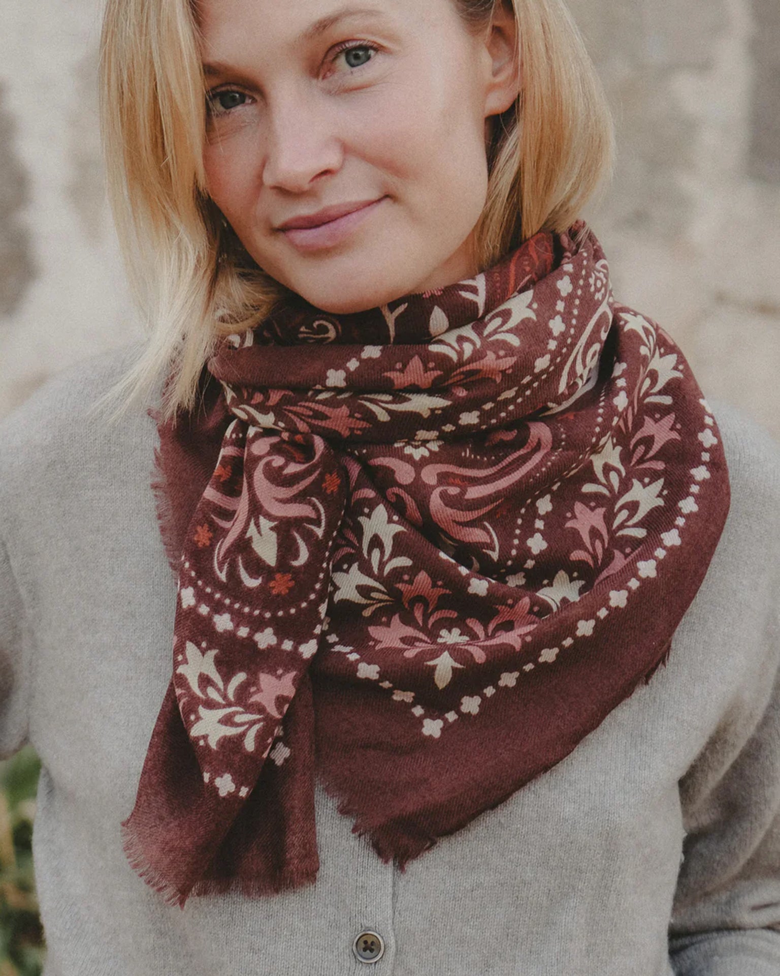 Maison Lecomte Flament Saint Emilion Wool & Silk Bandana in Rust