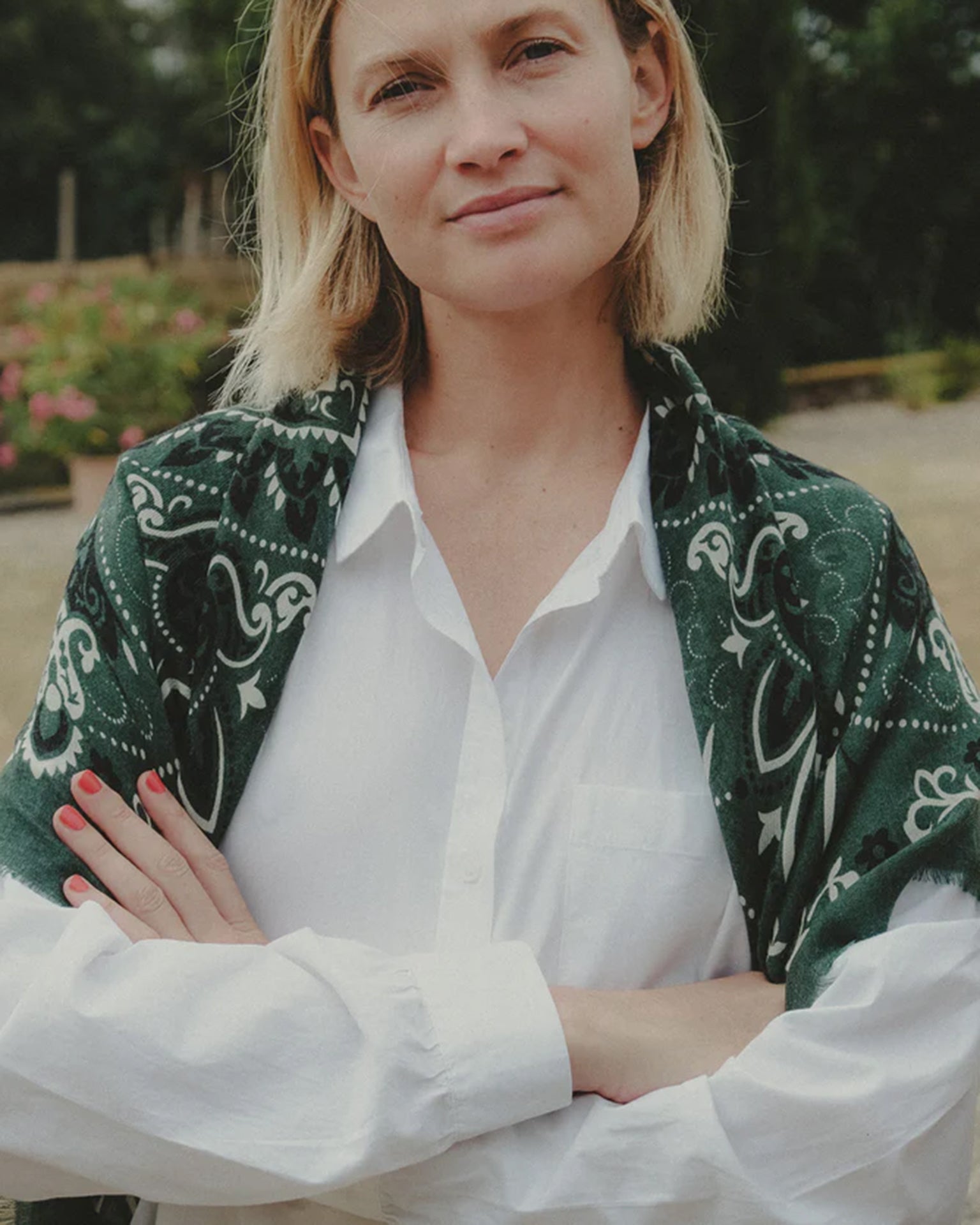 Maison Lecomte Flament Classic Wool & Silk Bandana in Vert