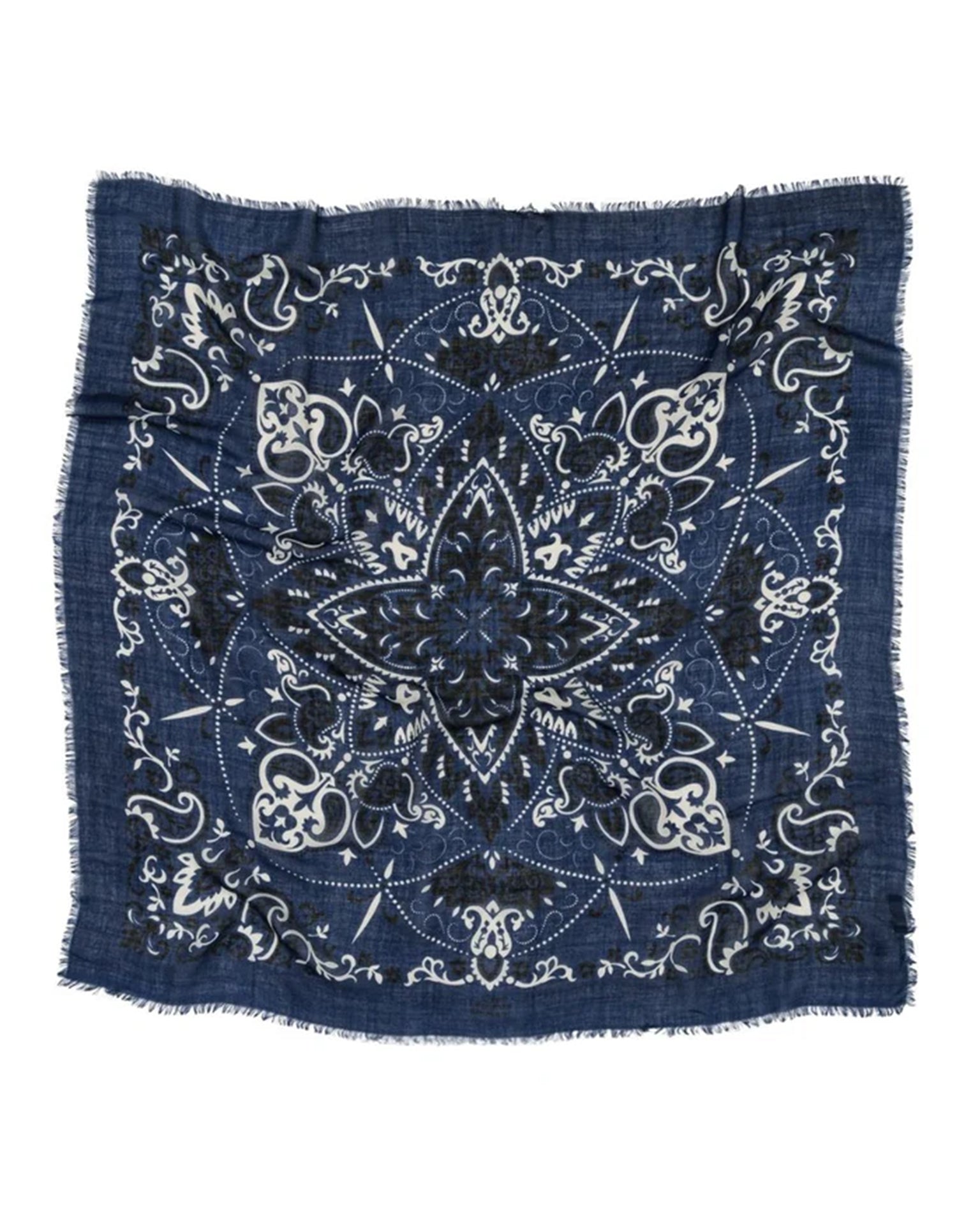 Maison Lecomte Flament Classic Wool & Silk Bandana in Navy