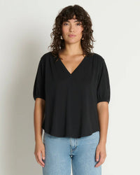 Edie Shirred Shoulder Top in Jet Black