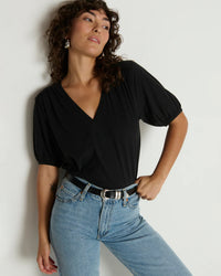Edie Shirred Shoulder Top in Jet Black