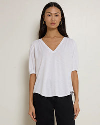 Edie Shirred Shoulder Top in White