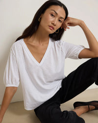 Edie Shirred Shoulder Top in White