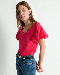 Emmy Flutter Sleeve Tee in Cherry Tarte - Bliss Boutiques