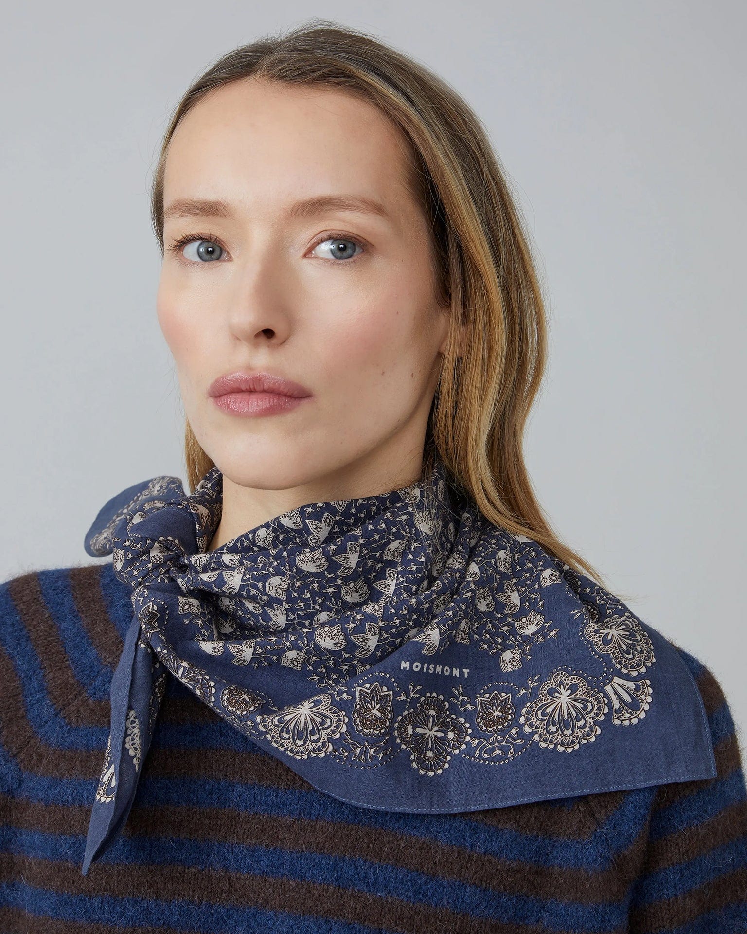 Moismont Accessories Slate Grey Milan Cotton Square Scarf No 675 in Slate Grey