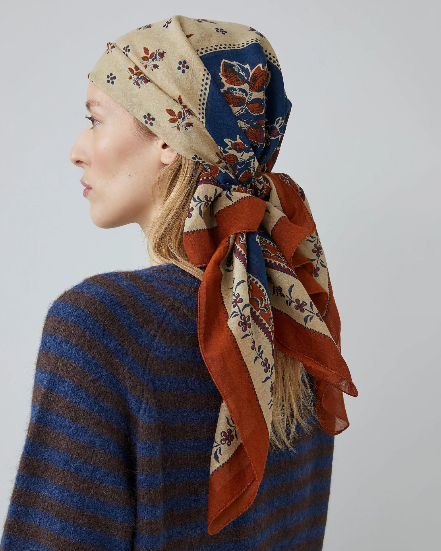 Moismont Accessories Toffee Roseraie Cotton Square Scarf No 796 in Toffee