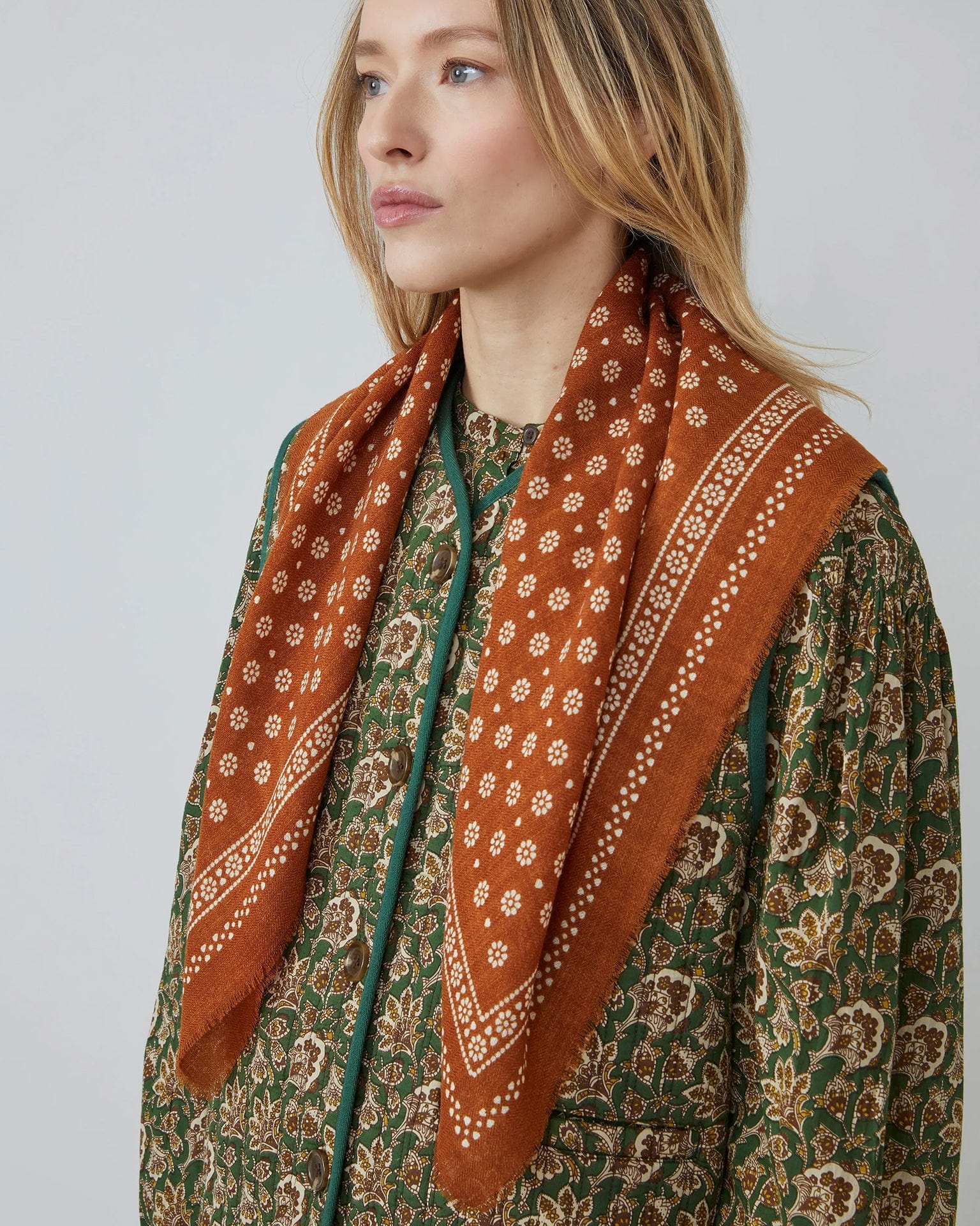 Moismont Accessories Toffee Olaf Wool Square Scarf No 676 in Toffee