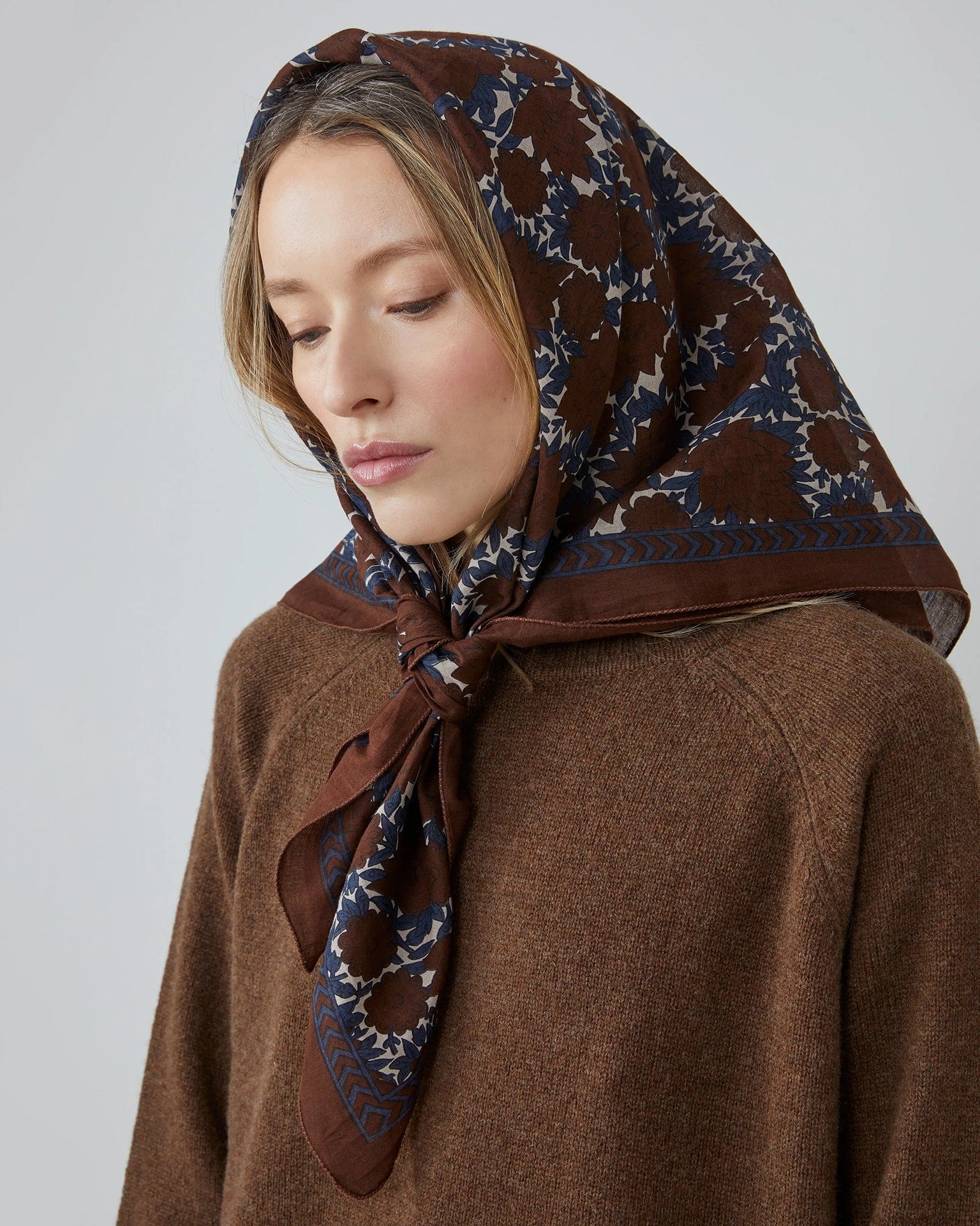 Moismont Accessories Coffee Amber Cotton Square Scarf No 680 in Coffee