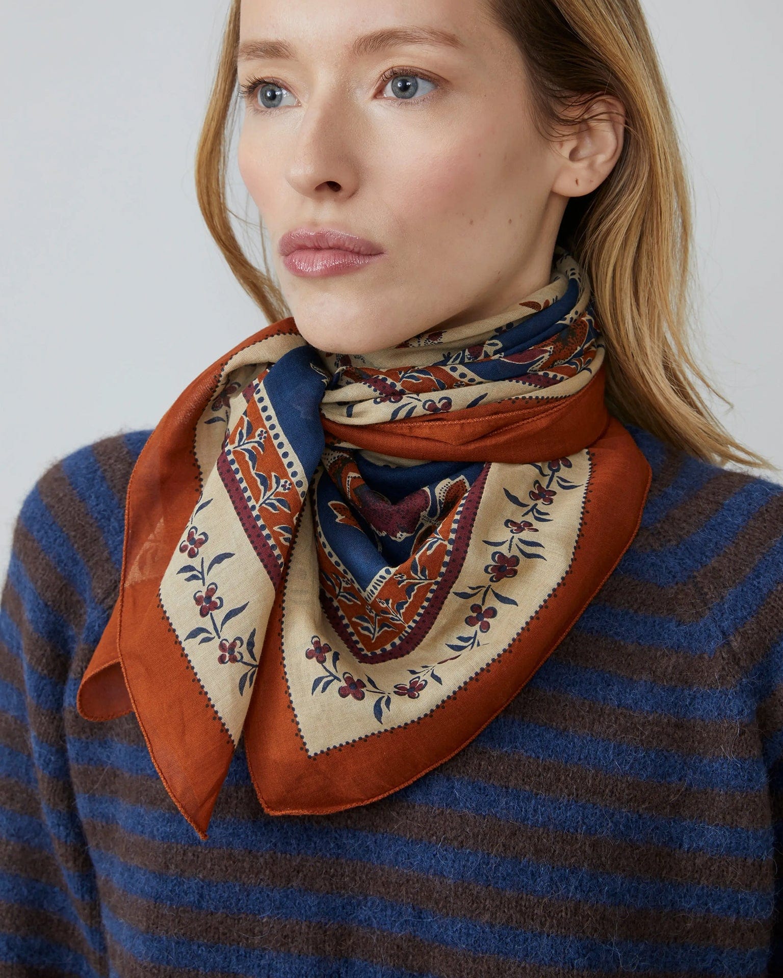 Moismont Accessories Toffee Roseraie Cotton Square Scarf No 796 in Toffee