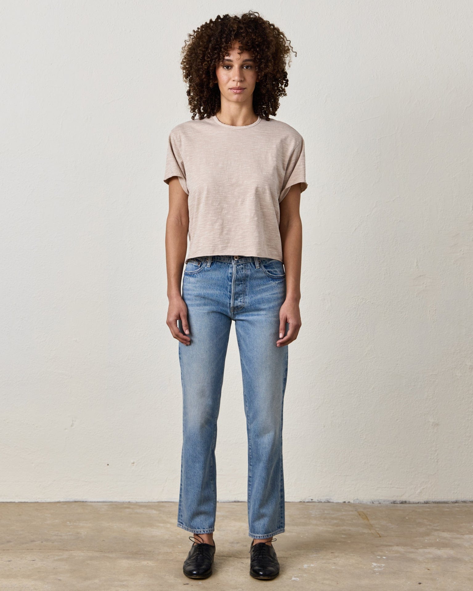 NSF Clothing Harper Boxy Slub Jersey Tee in Faded Taupe